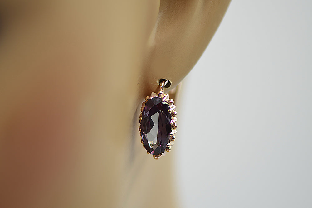 Rose pink 14k 585 gold aleksandryt earrings vec174 Vintage vec174r-ax