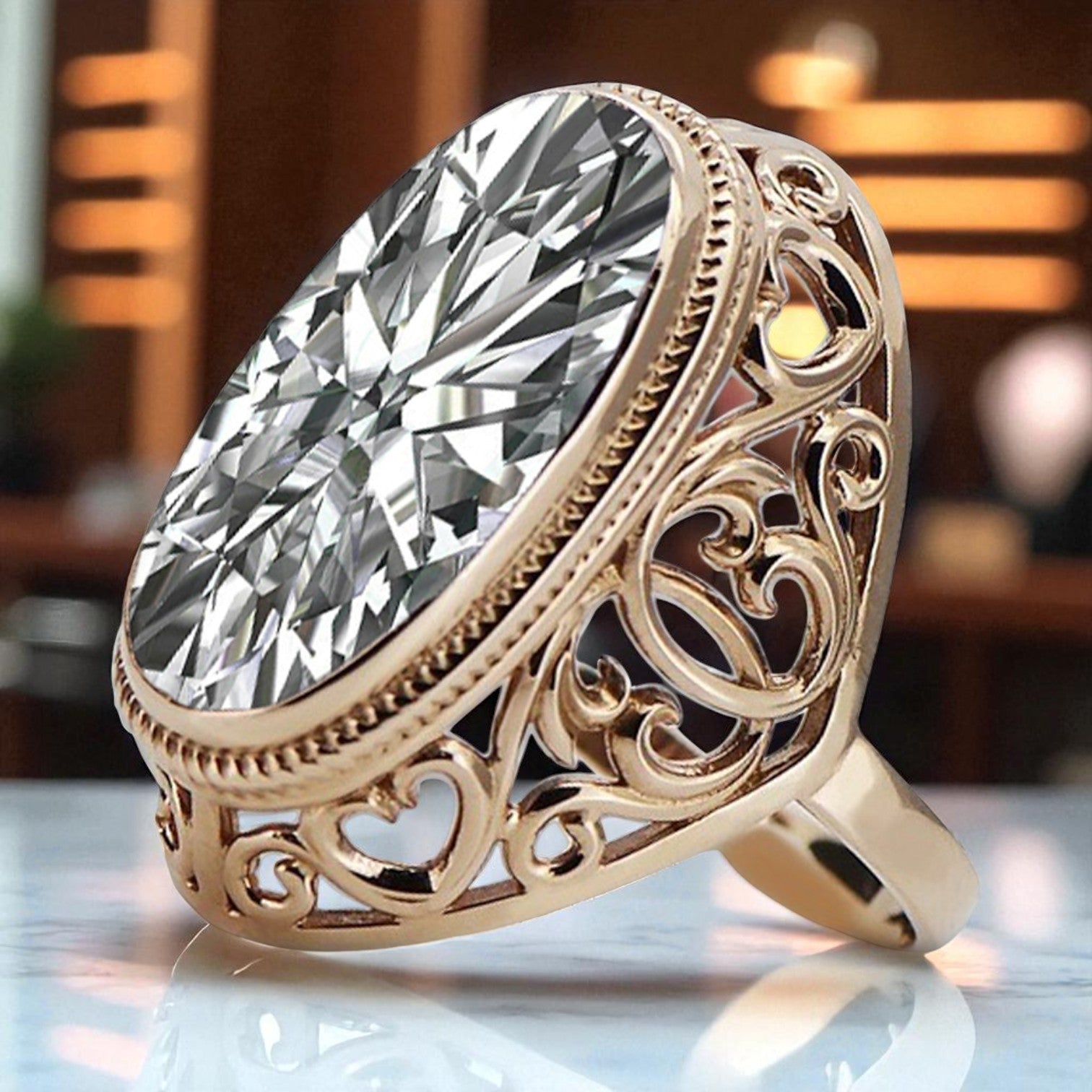 Rose pink 14k gold 585 Zircon ring vrc184 Vintage