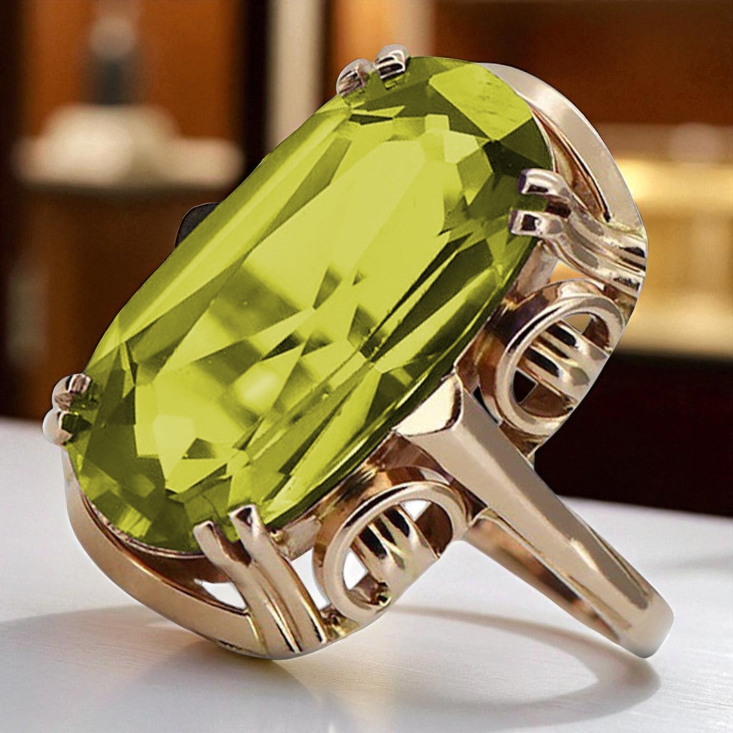 Vintage rose pink 14k gold 585 Peridot ring vrc038 Vintage