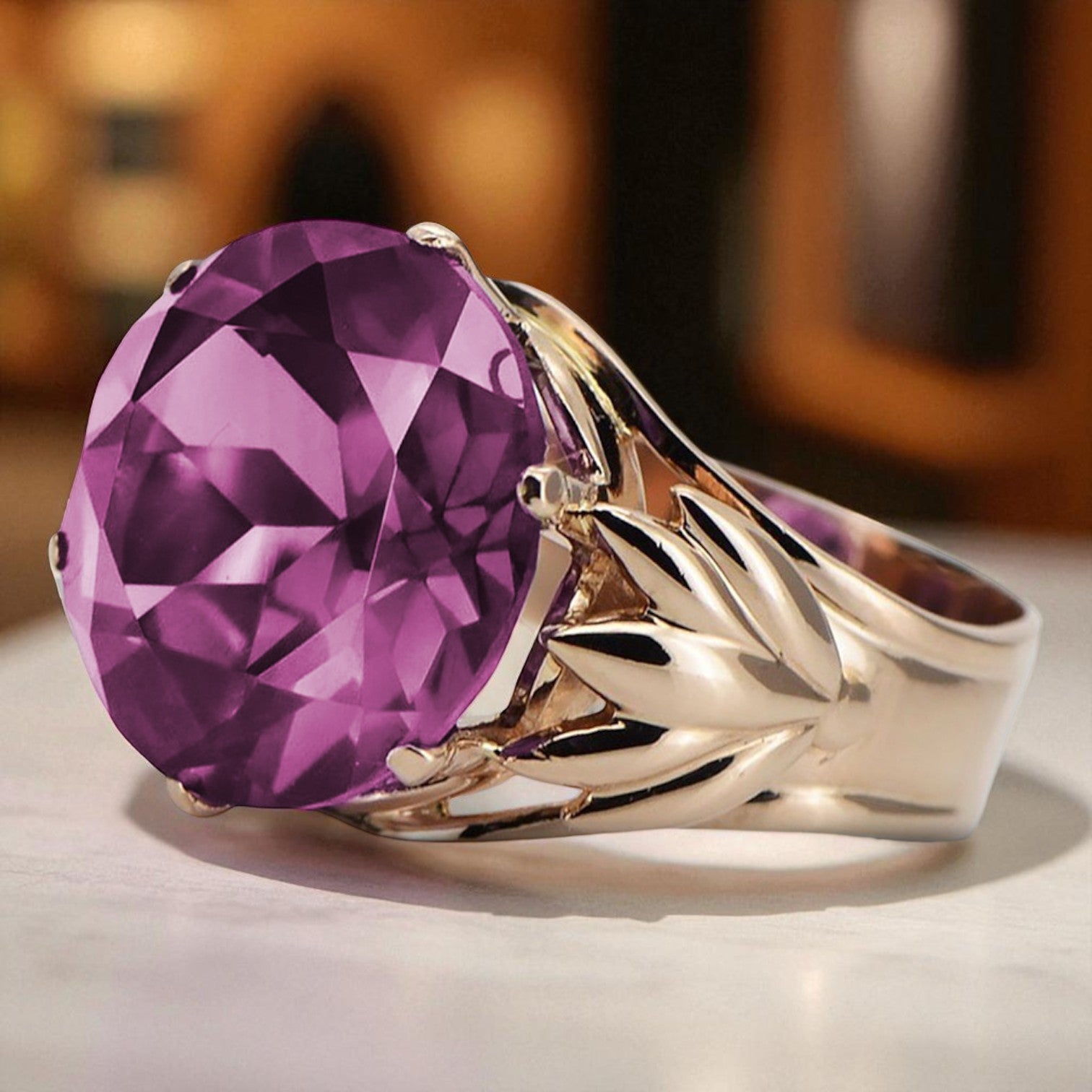 Vintage rose pink 14k gold 585 Amethyst ring vrc029 Vintage