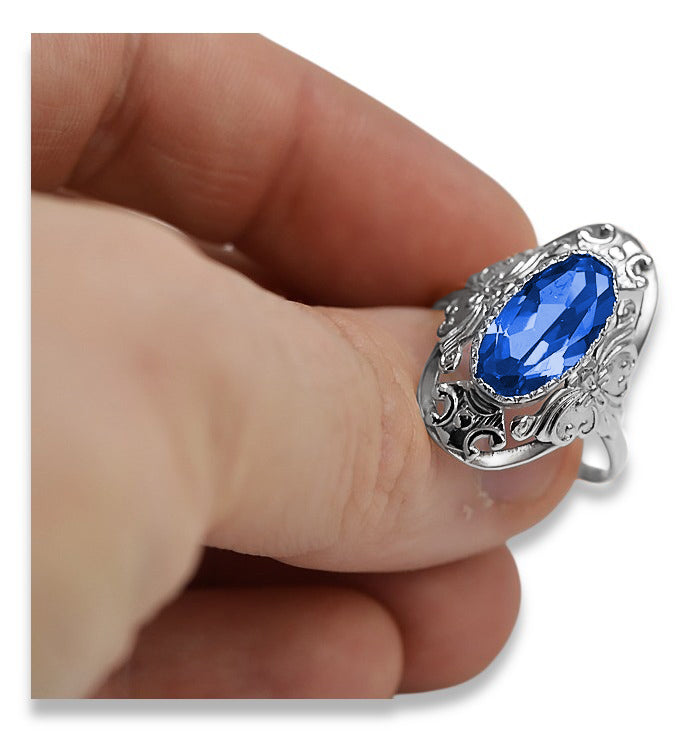 Vintage silver 925 Sapphire ring vrc014s Vintage