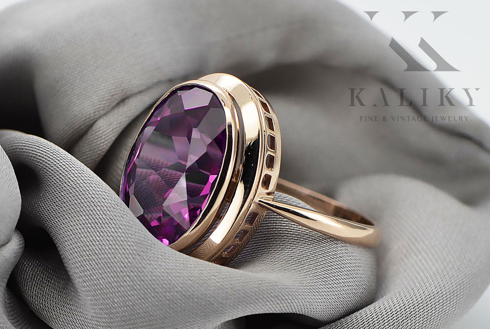 Vintage rose pink 14k gold 585 Amethyst ring vrc285 Vintage Russian Soviet style
