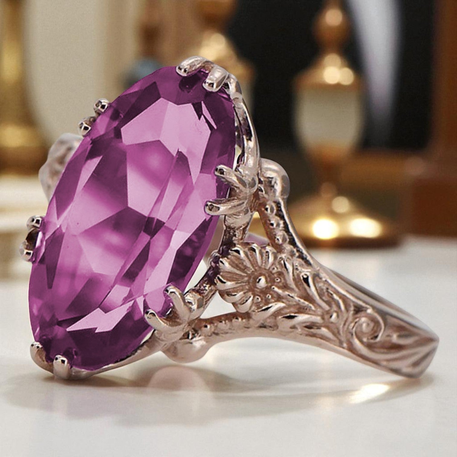 Vintage rose pink 14k gold 585 Amethyst ring vrc084 Vintage vrc084r-am