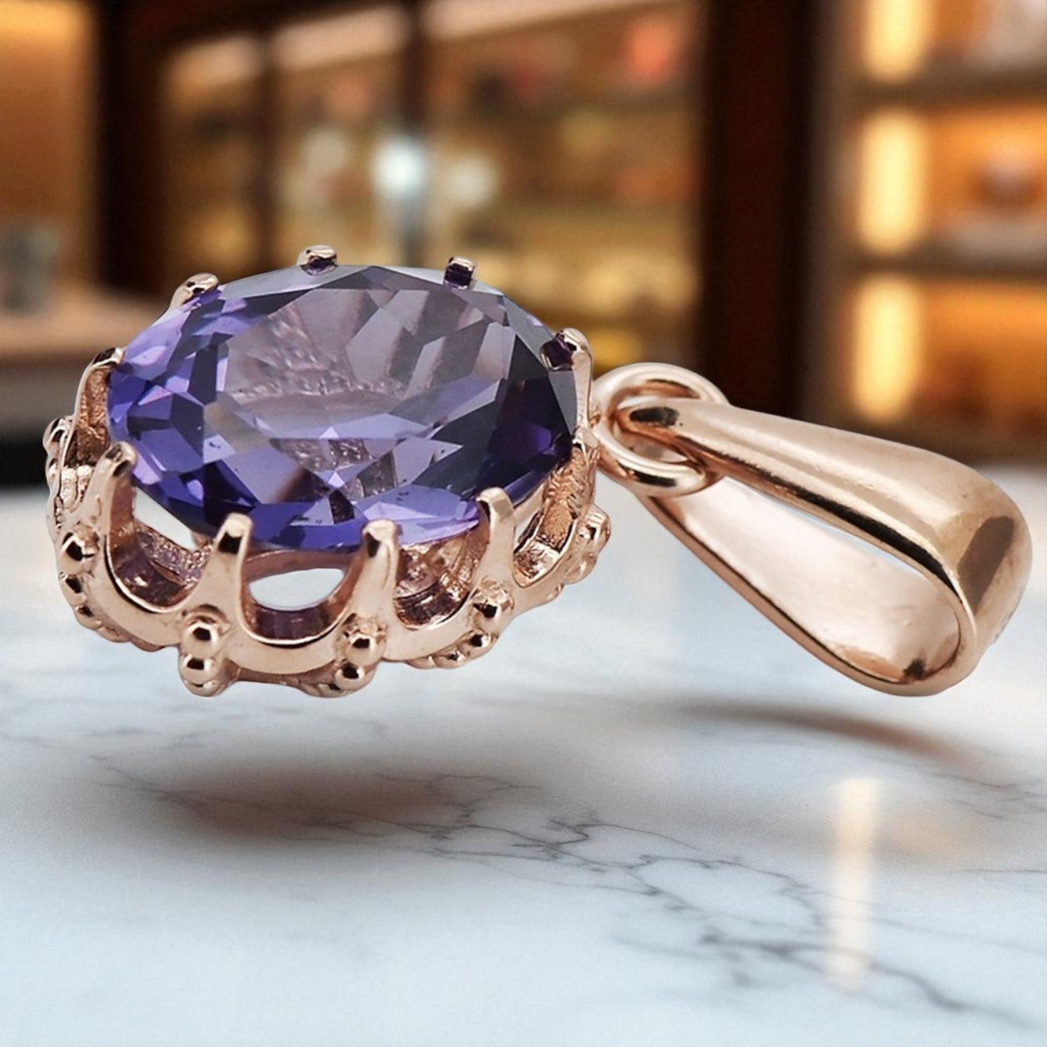 Alexandrite Original Vintage 14K Rose Gold Pendant Vintage craft vpc008r