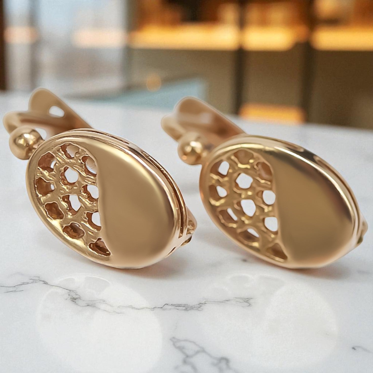 Vintage rose pink 14k 585 gold Vintage oval earrings ven123