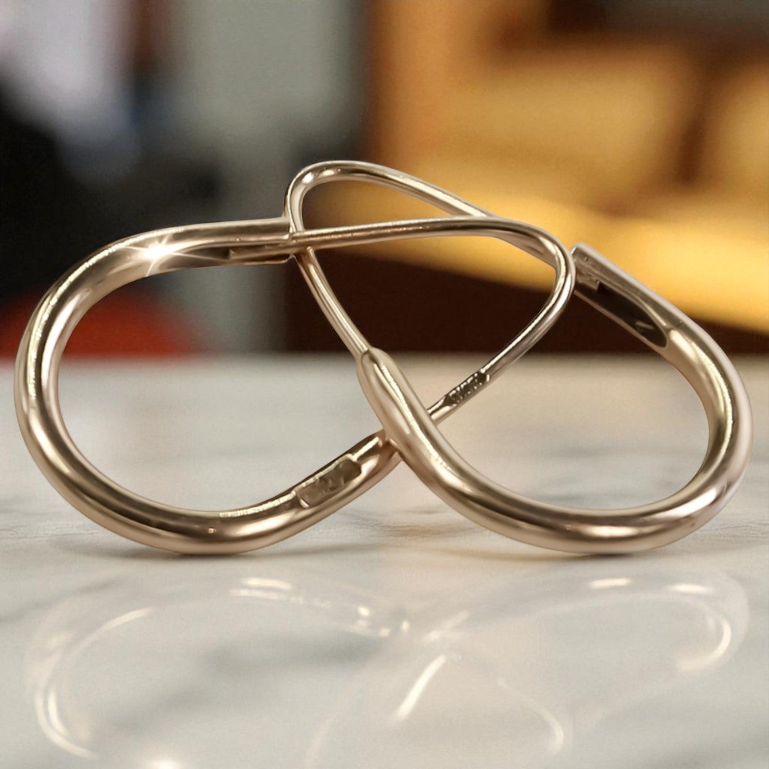 Vintage rose pink 14k 585 gold Hoops earrings ven057