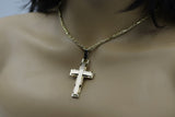 Yellow white 14k solid gold Catholic cross ctc022yw