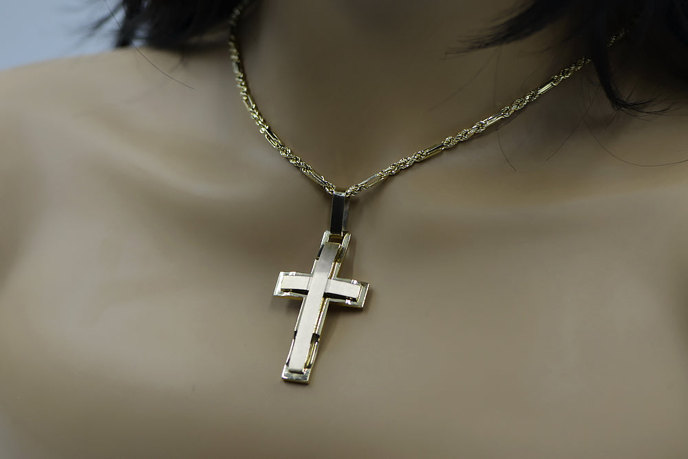 Yellow white 14k solid gold Catholic cross ctc022yw