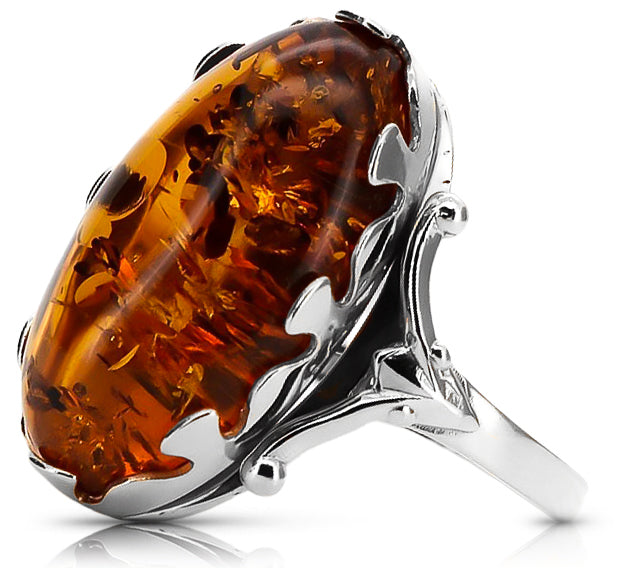 Silver 925 unique amber ring vrab052s Russian Soviet jewelry style
