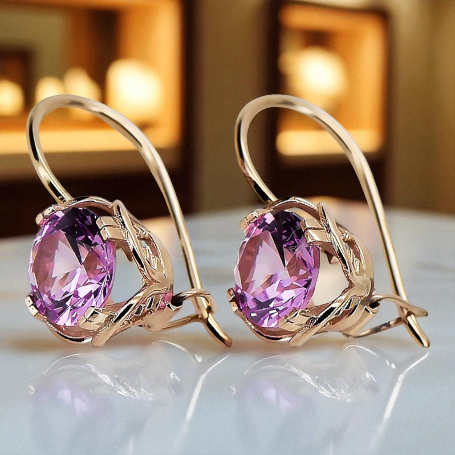 Earrings Amethyst Original Vintage 14K Rose Gold Vintage Jewlery vec029r vec029r-am