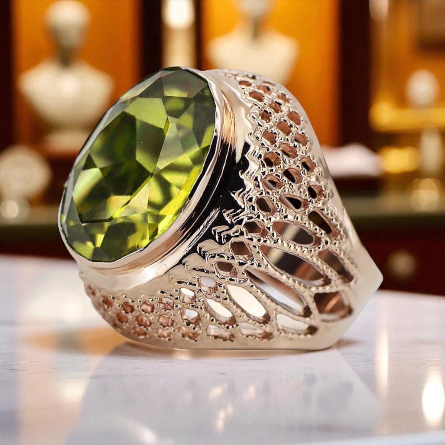 Silver 925 Rose Gold Plated Peridot Ring vrc089rp Vintage vrc089rp-yp