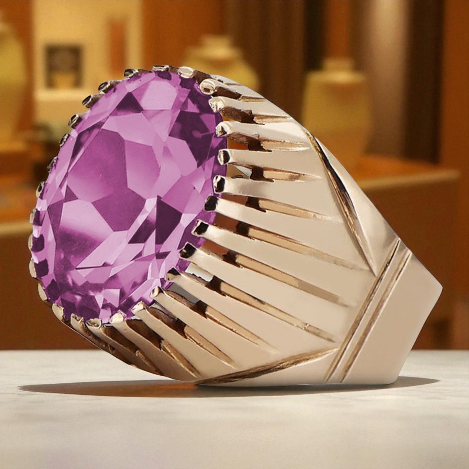 Vintage rose pink 14k gold 585 Amethyst ring vrc048 Vintage Russian Soviet style