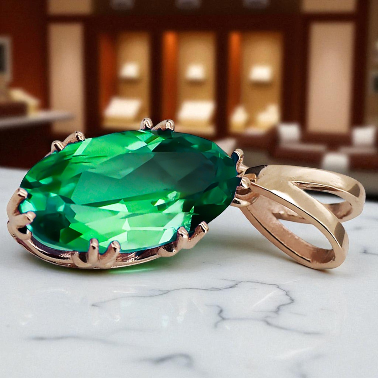 Emerald Original Vintage 14K Rose Gold Pendant Vintage vpc019r vpc019r-em