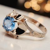 Vintage Ring Aquamarine Original Vintage 14K Rose Gold vrc377r vrc377r-aq
