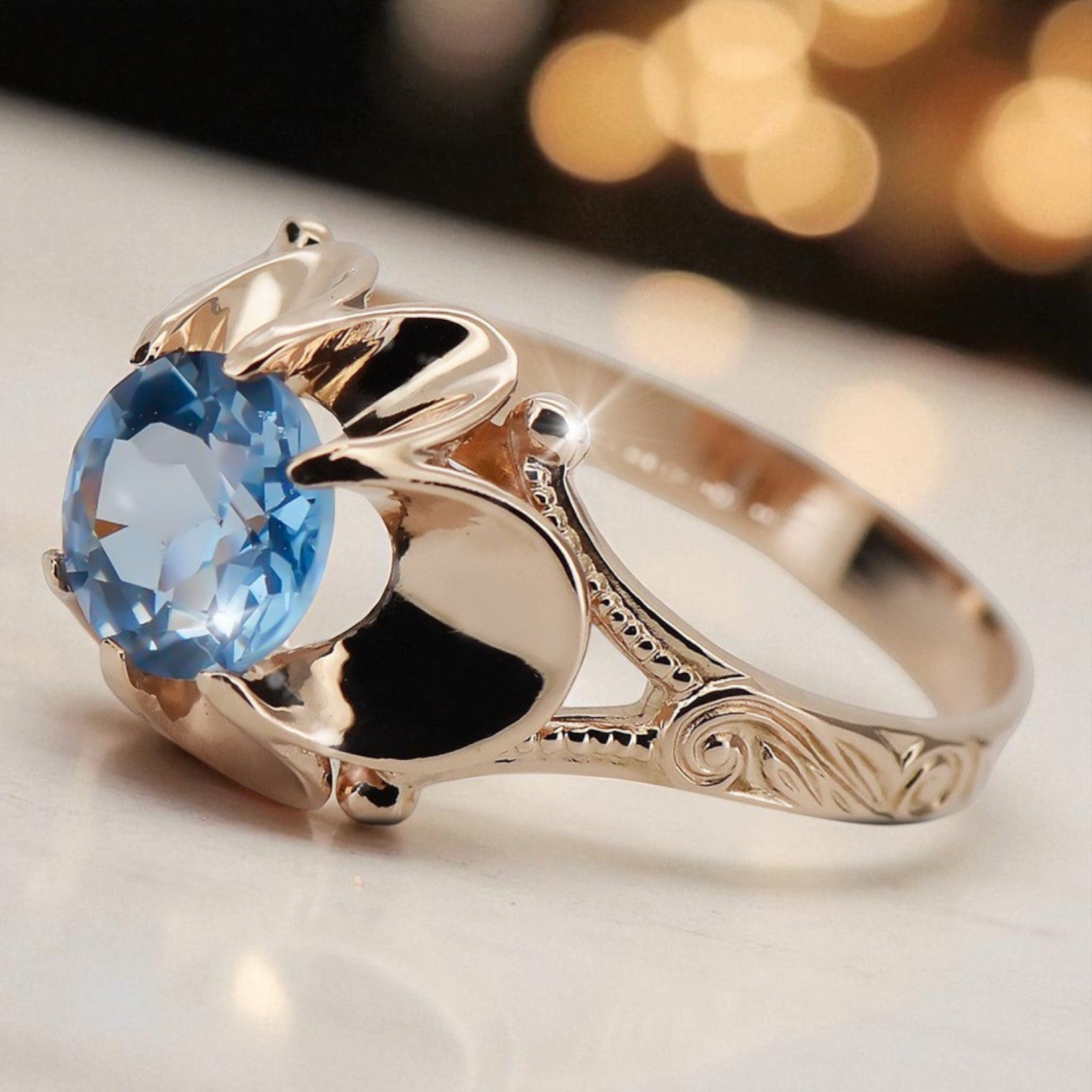 Vintage Ring Aquamarine Original Vintage 14K Rose Gold vrc377r vrc377r-aq