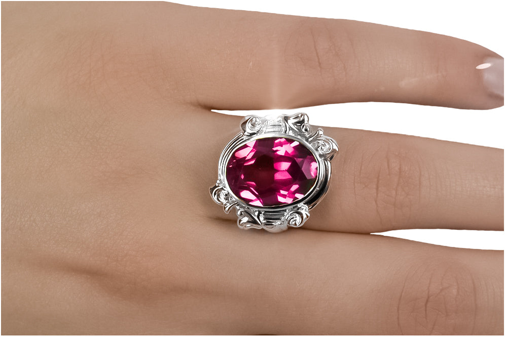 Vintage Ruby Ring 925 Silver Oval 8x12mm vrc100s-rb