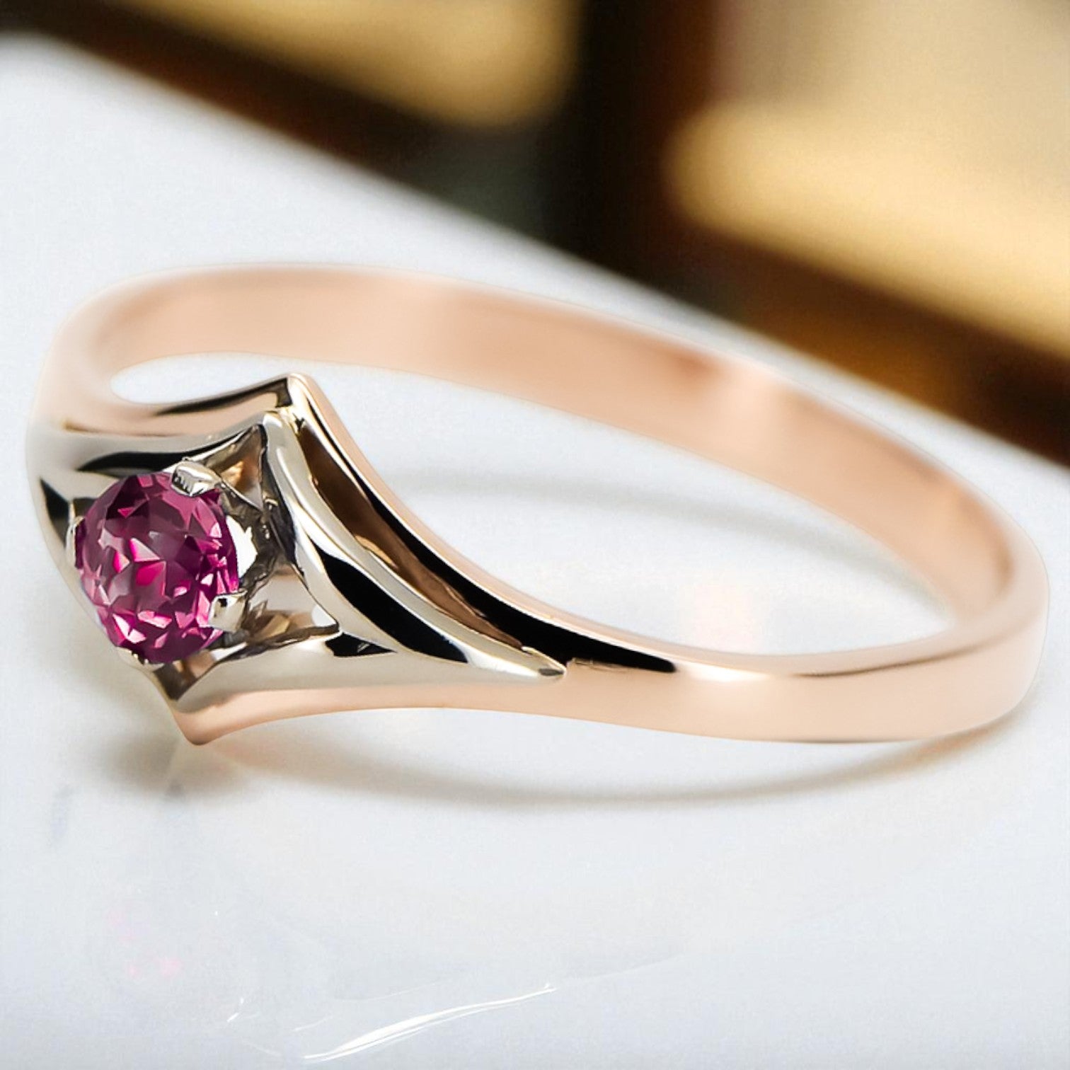Original Vintage 14K Rose Gold Ruby Ring Vintage vrc351r
