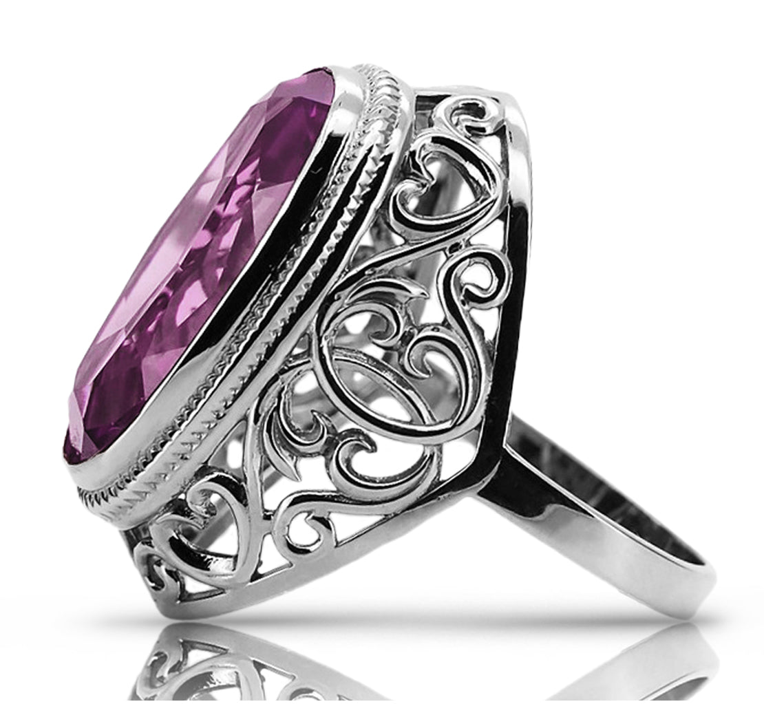 Silver 925 Soviet Russian style amethyst ring vrc184s Vintage