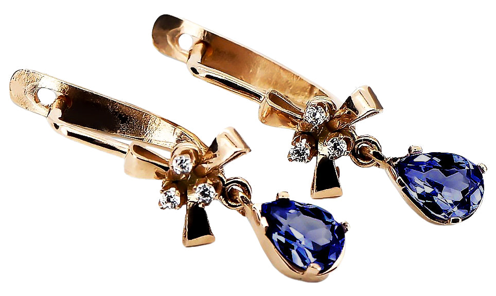 Rose pink 14k 585 gold sapphire earrings vec045 Vintage vec045r-sp