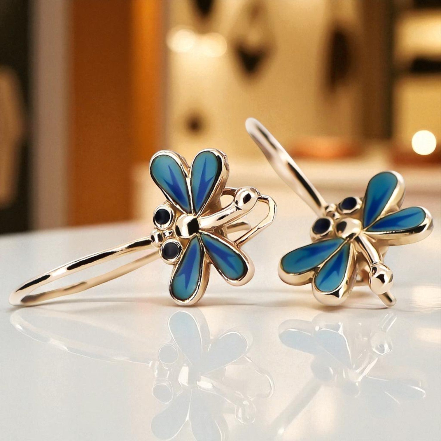 Rose pink 14k 585 gold dragonfly earrings ven153