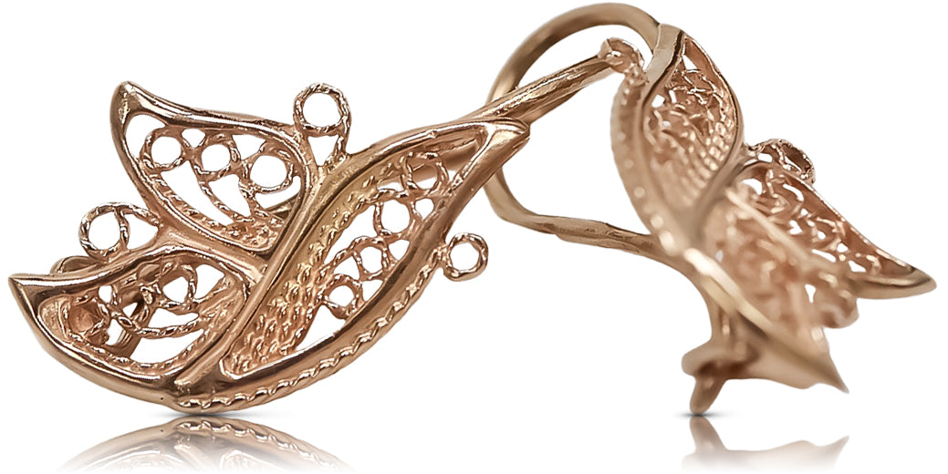 Vintage rose pink 14k 585 gold  Vintage leaf earrings ven104