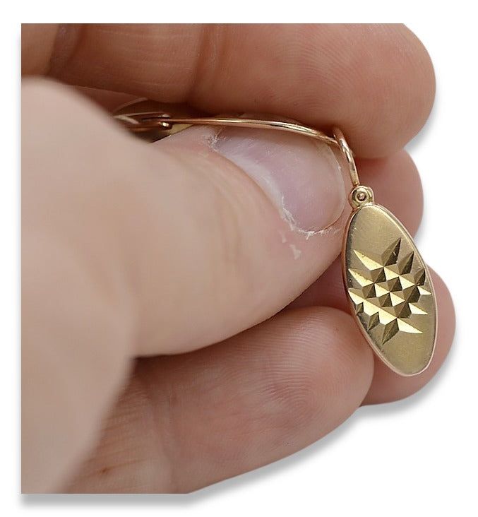 Vintage rose pink 14k 585 gold Vintage leaf earrings ven117