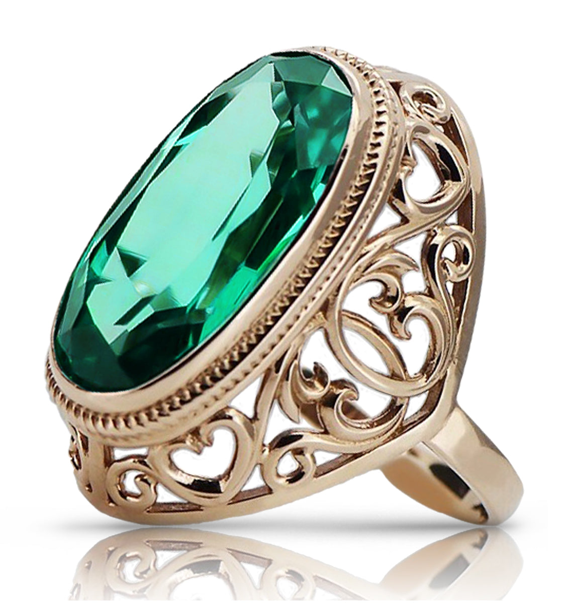 14k Rose Gold Emerald Ring, Vintage Oval Cut