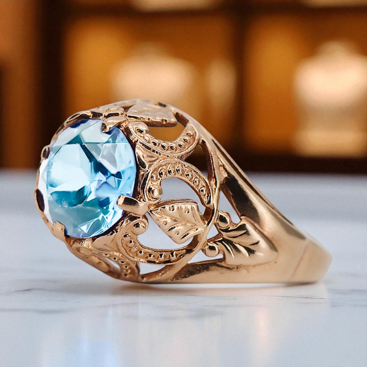 Original Vintage 14K Rose Gold Aquamarine Ring Vintage vrc080r vrc080r-aq