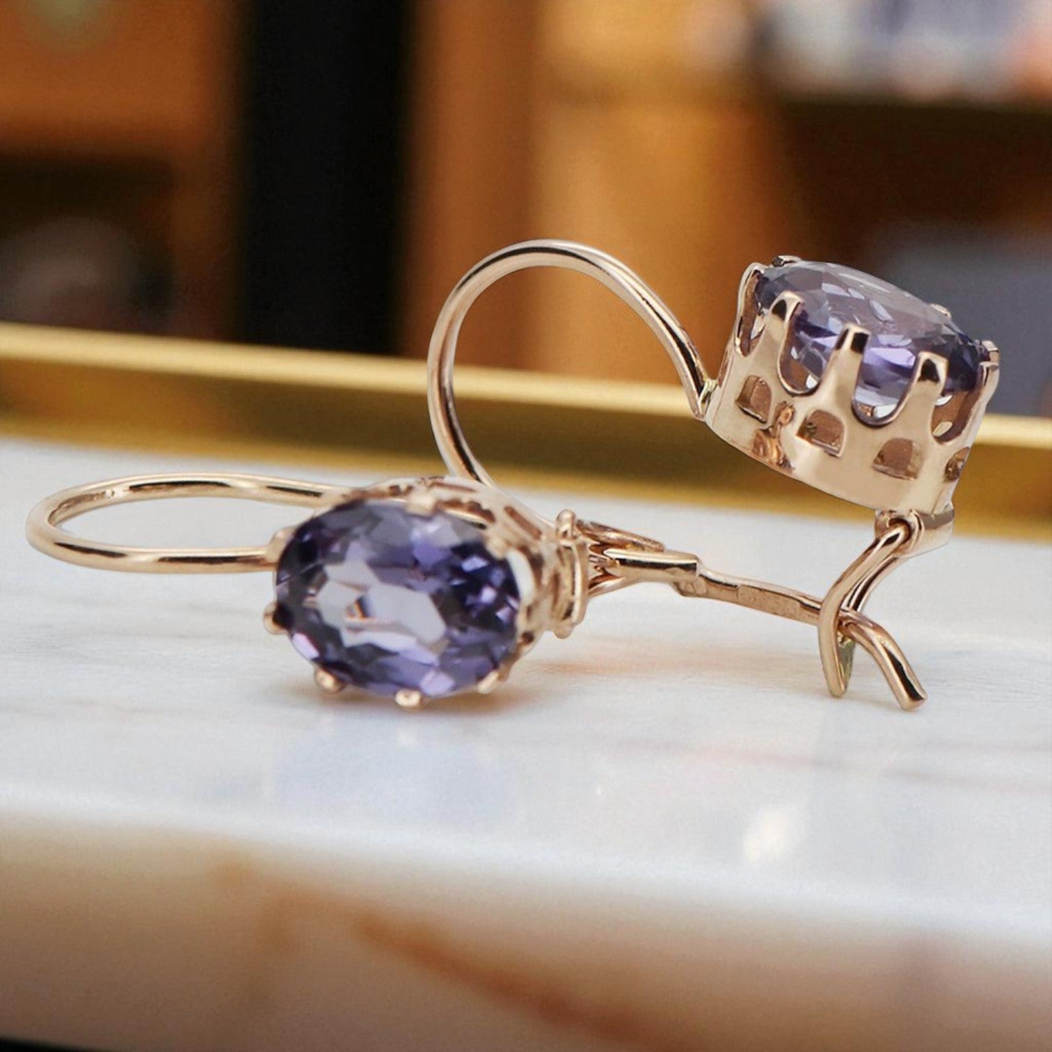 Vintage rose pink 14k 585 gold alexandrite earrings vec196 vec196r-ax
