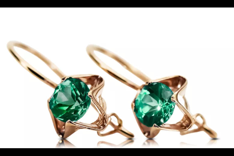 Earrings Emerald Original Vintage 14K Rose Gold Vintage vec142r