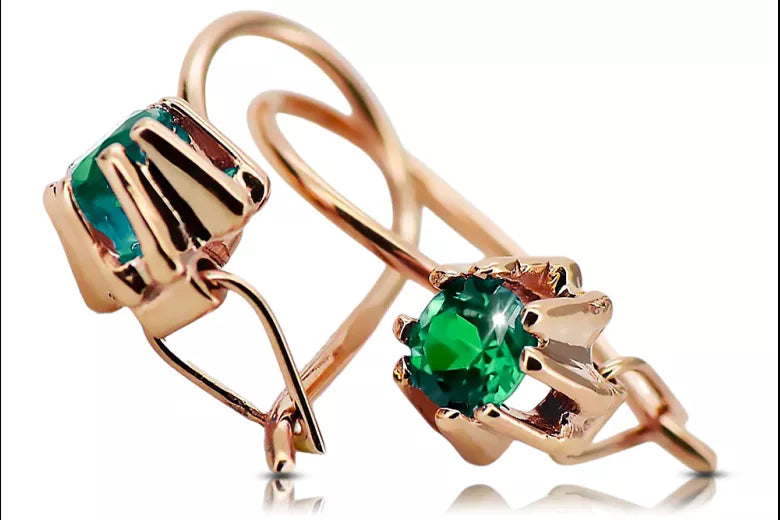 Earrings Vintage craft Emerald Original Vintage 14K Rose Gold vec053r