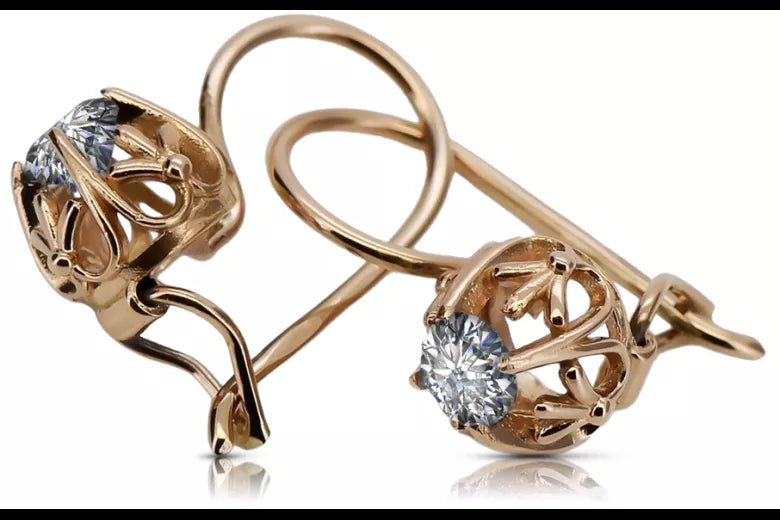 Earrings Vintage craft Zircon Original Vintage 14K Rose Gold vec145r