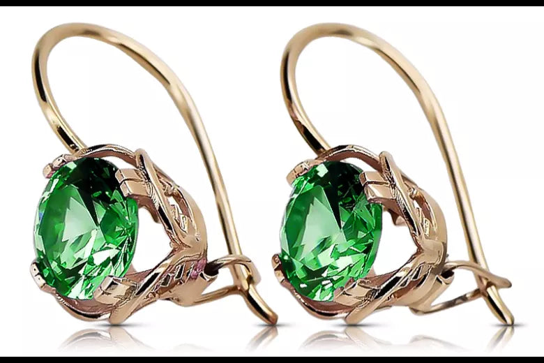 Earrings Vintage Jewlery Emerald Original Vintage 14K Rose Gold vec029r