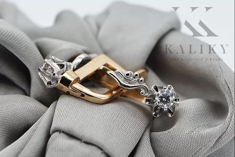 Earrings Vintage Jewlery Zircon Original Vintage 14K Rose White Gold vec150rw vec150rw-zi