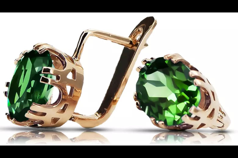 Emerald Original Vintage 14K Rose Gold Earrings Vintage style vec016r