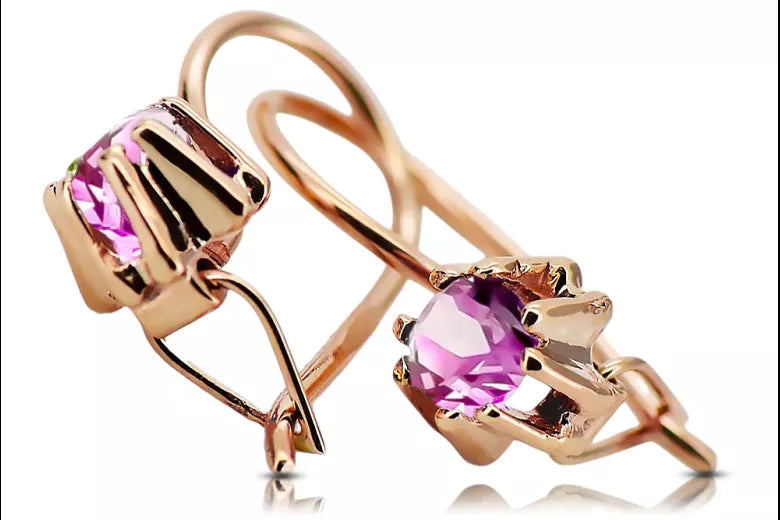 Original Vintage 14K Rose Gold Amethyst Earrings Vintage vec053r