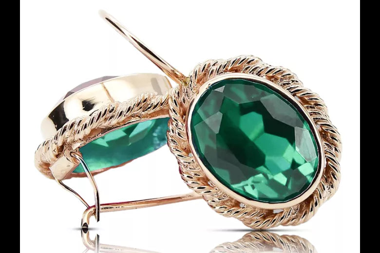Original Vintage 14K Rose Gold Emerald earrings craft vec007r