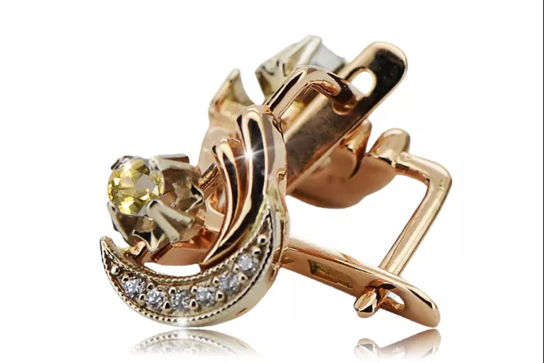 Earrings Vintage style Yellow Peridot Original Vintage 14K Rose White Gold vec093rw