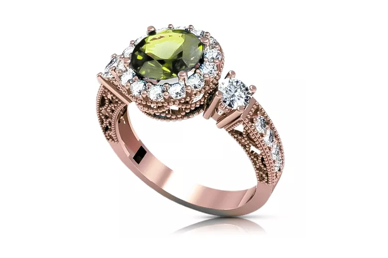Ring Vintage Jewlery Yellow Peridot Original Vintage 14K Rose Gold crc003r crc003r-yp