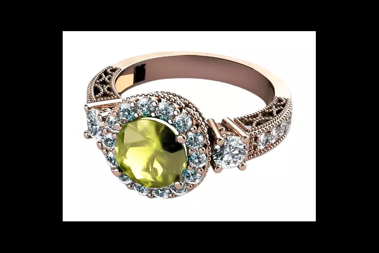 Ring Vintage Jewlery Yellow Peridot Original Vintage 14K Rose Gold crc003r