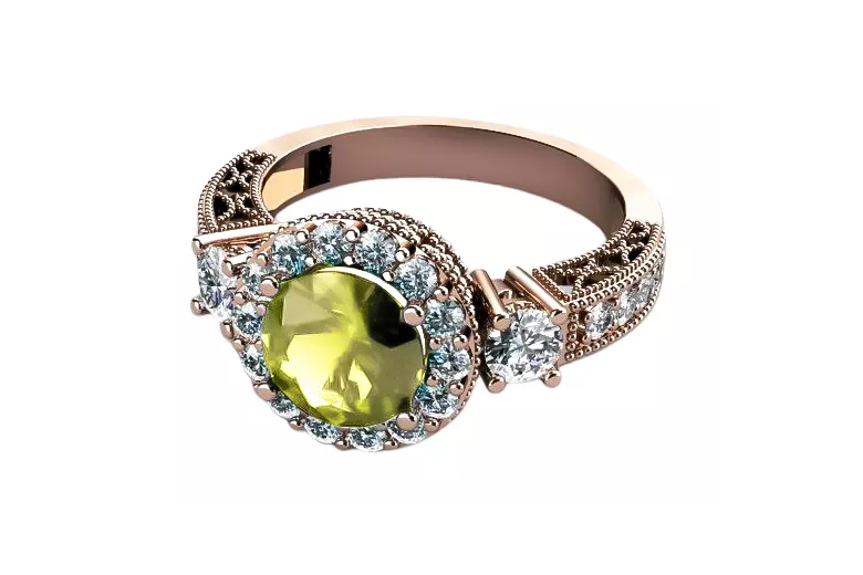 Ring Vintage Jewlery Yellow Peridot Original Vintage 14K Rose Gold crc003r crc003r-yp