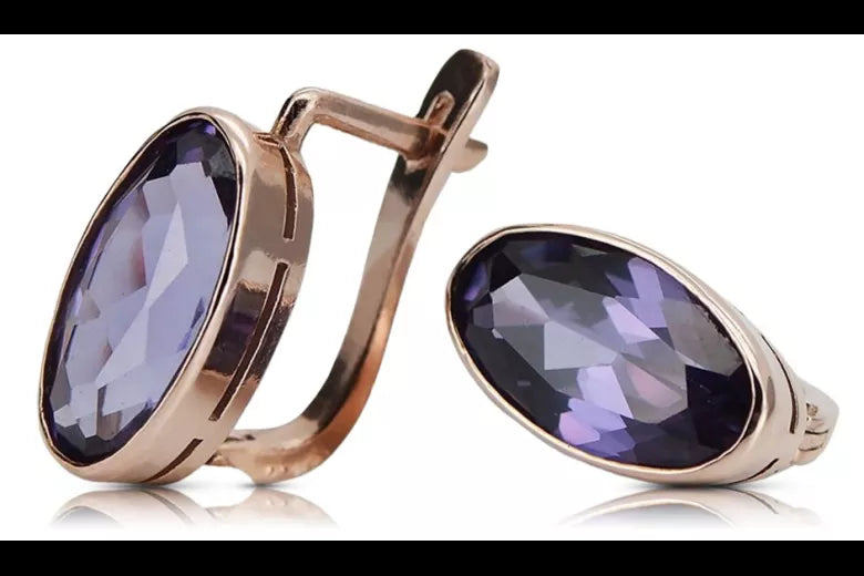 Rose pink 14k 585 gold alexandrite earrings vec001 Vintage Russian Soviet style
