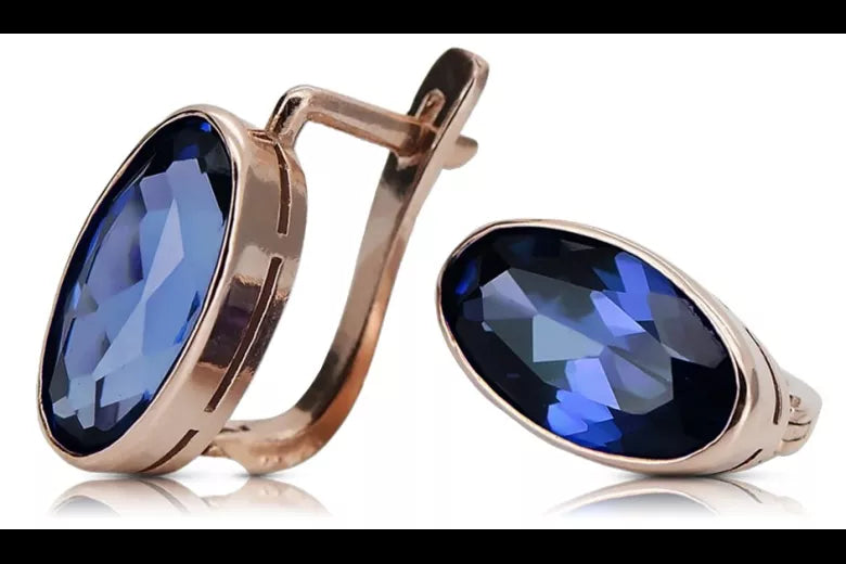 Rose pink 14k 585 gold sapphire earrings vec001 Vintage