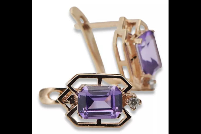 Rose pink 14k 585 gold earrings setting vec020 Vintage Russian Soviet style vec020r-st