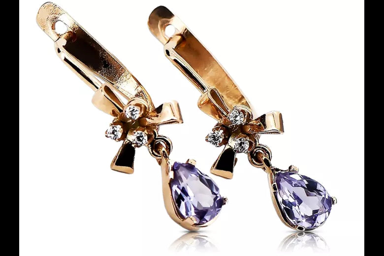 Rose pink 14k 585 gold alexandrite earrings vec045 Vintage Russian Soviet style