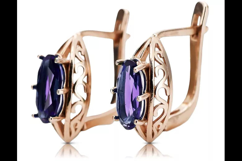 Rose pink 14k 585 gold alexandrite earrings vec141 Vintage