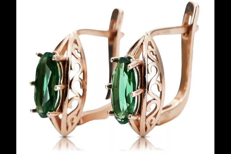 Vintage 14k Gold Emerald Earrings, Oval 5x10mm