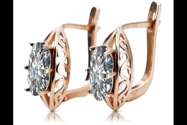 Rose pink 14k 585 gold zircon earrings vec141 Vintage