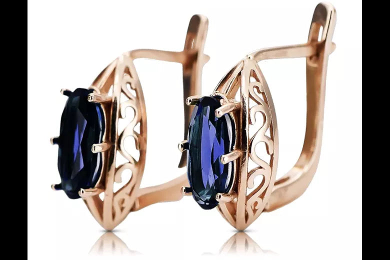 Rose pink 14k 585 gold sapphire earrings vec141 Vintage