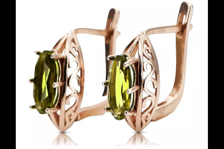 Rose pink 14k 585 gold peridot earrings vec141 Vintage